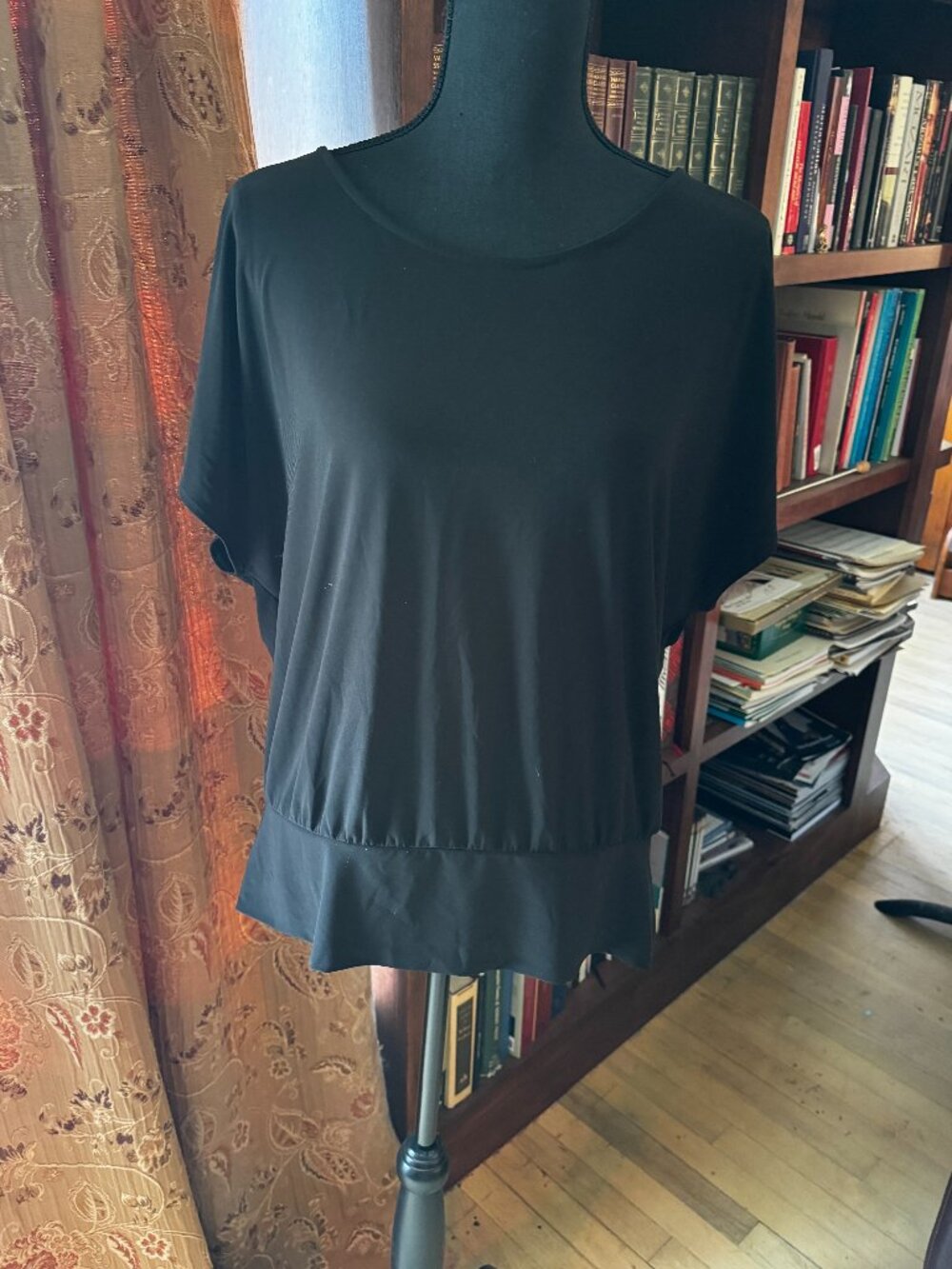 Black Tie Back Blouse XL Flutter Sleeve Scoop Neck Blouson Top